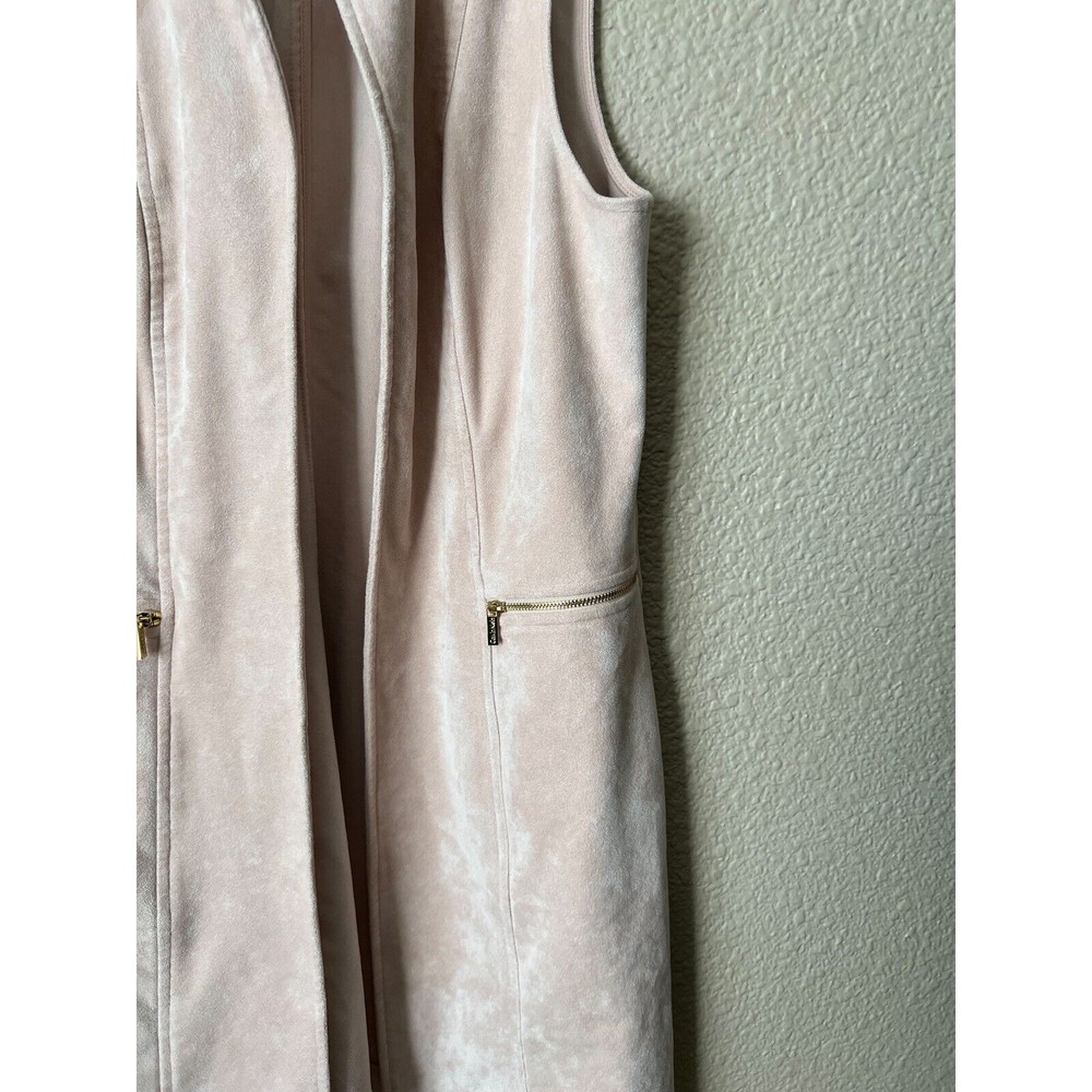 Calvin Klein Womens Faux Suede Pink Zipped Pockets Open Front Long Vest Size 8 - Picture 3 of 16